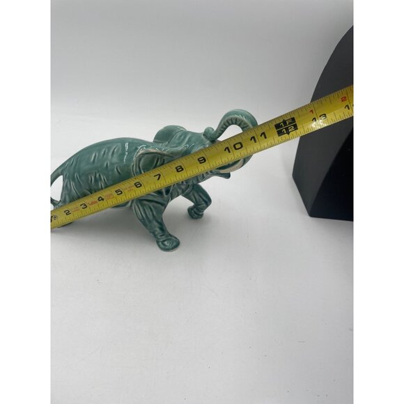 Vintage Glossy Celedon Green Ceramic Elephant Figurine With Trunk Up Good Luck - Picture 6 of 8